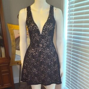 Express Blue Sequin Plunge Babydoll Dress